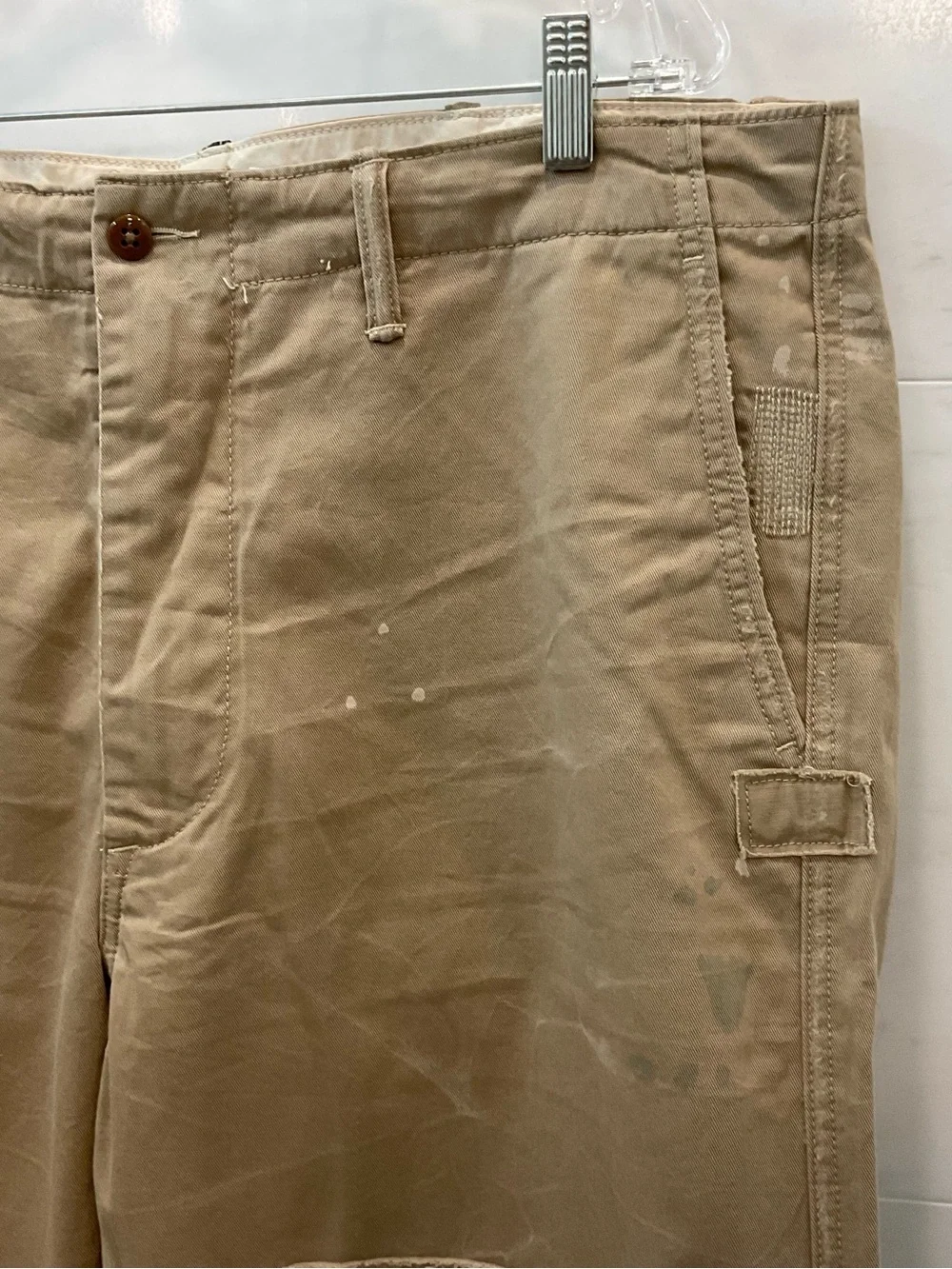 POLO Ralph Lauren KHAKI Distressed Repaired Relaxed Fit Chino Pants sz 38-30 T86